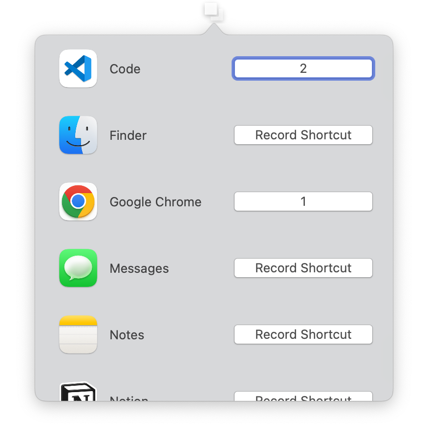 Record shortcuts screenshot
